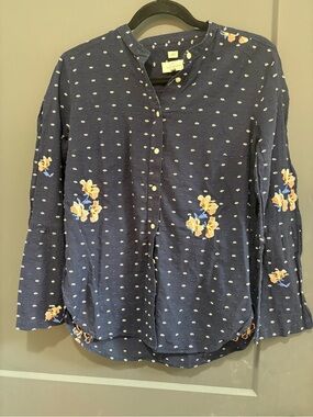 LOFT Navy Blue Printed Button-Up Top